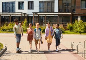 group of teenagers walking
