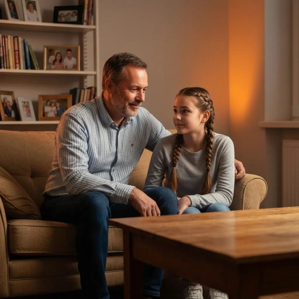 Parent and teenager discussing mental health signs in a supportive home setting