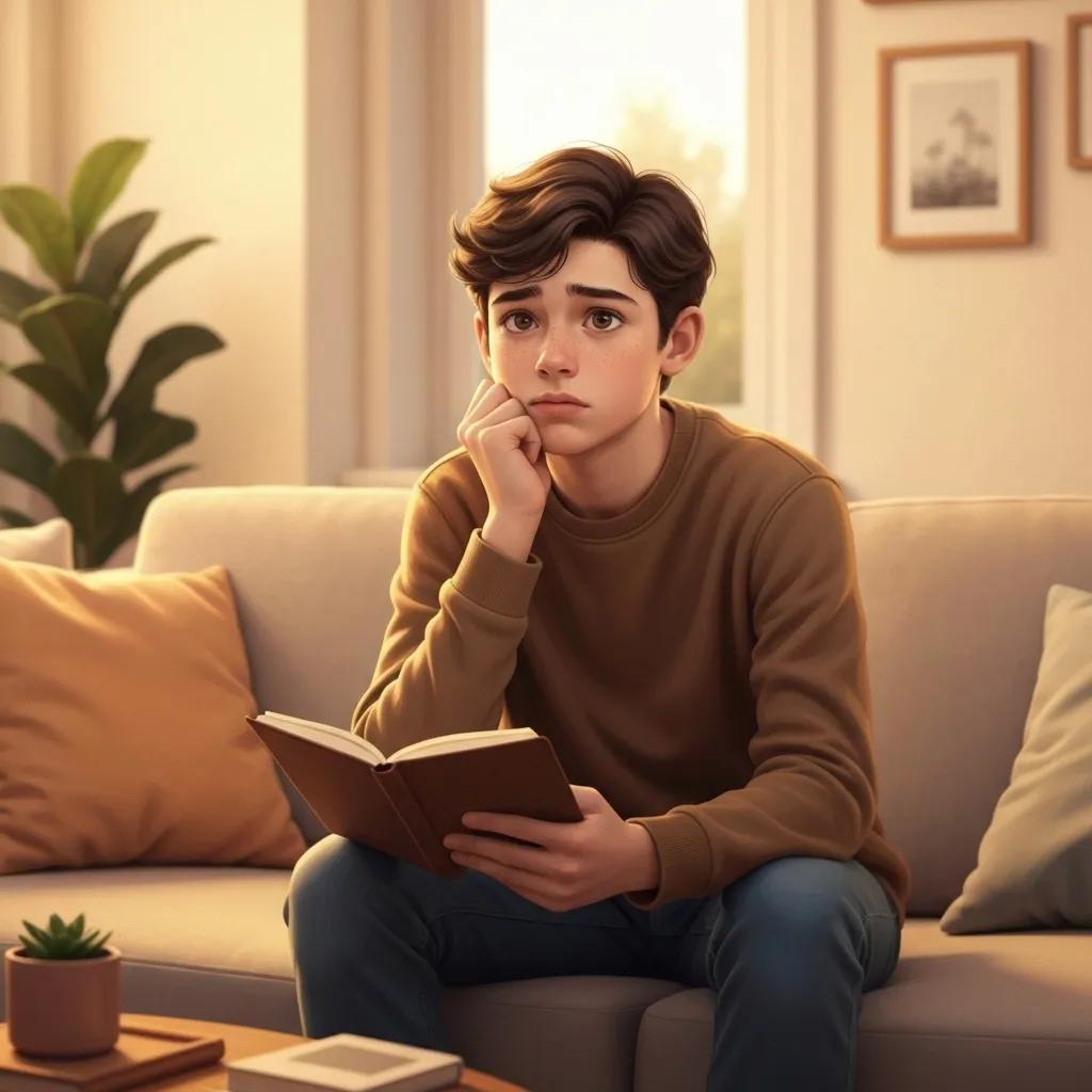 Teenager reflecting on separation anxiety in a cozy living room setting