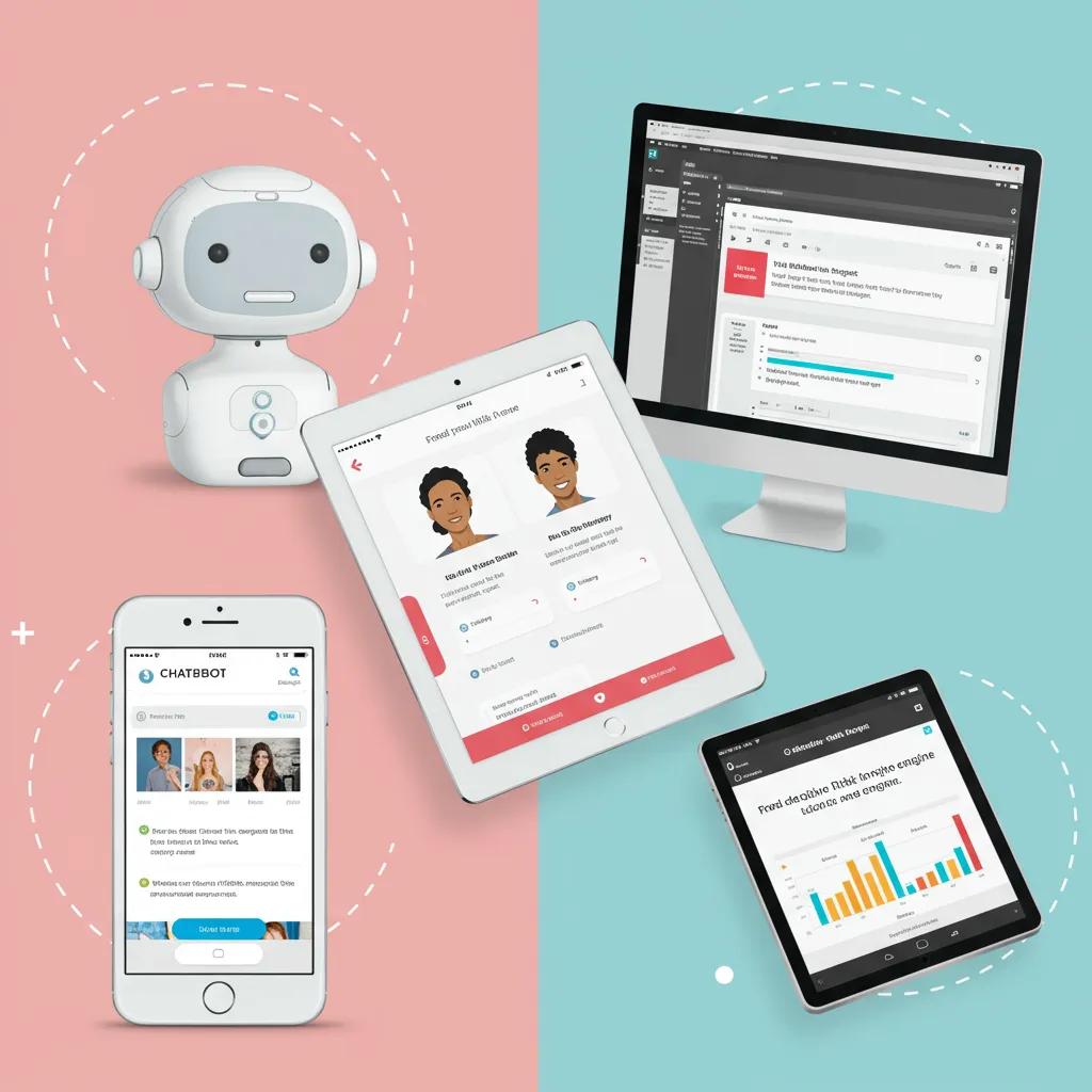 Collage of AI tools for teen therapy including chatbot, mood-tracking app, and predictive risk engine. AI Therapy for Teens