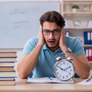 High school student experiencing test anxiety in a classroom setting