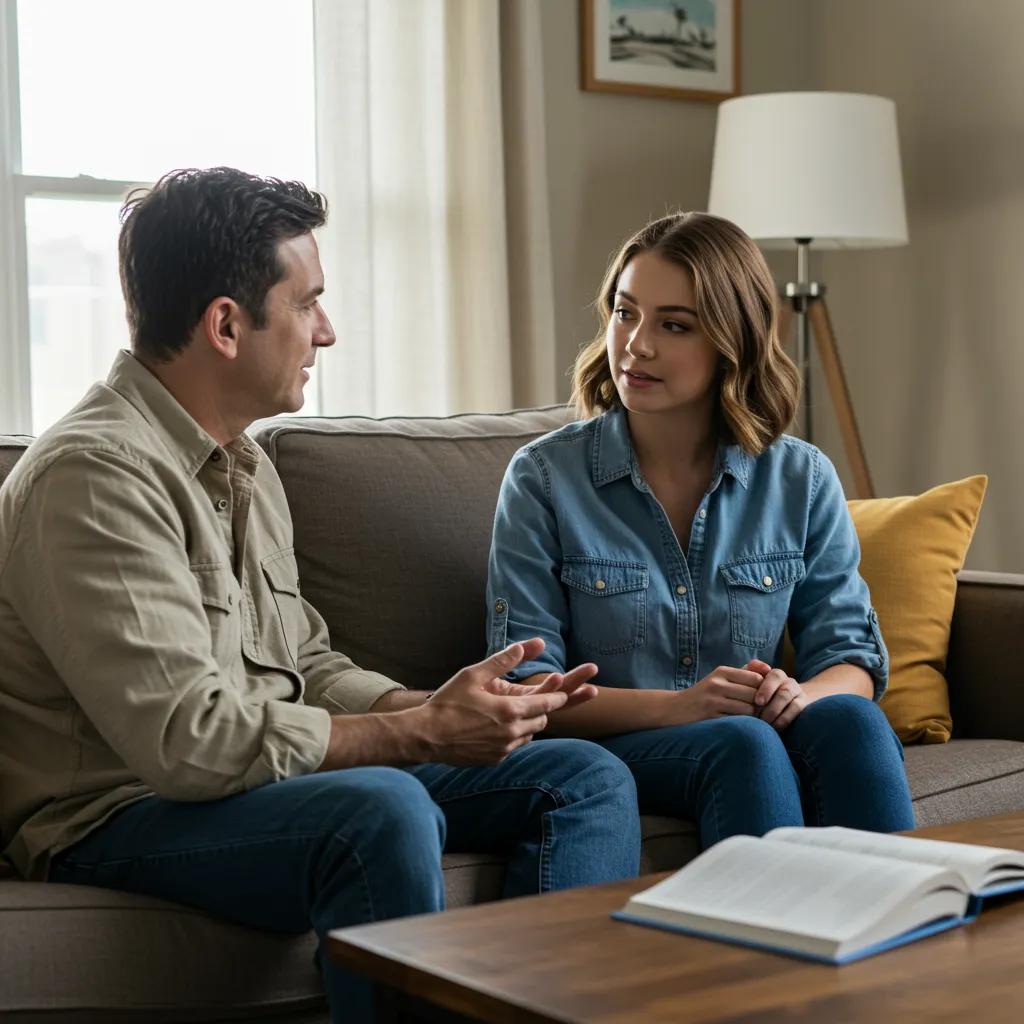 Parent and teenager in a supportive conversation, highlighting the importance of parental involvement in overcoming perfectionism