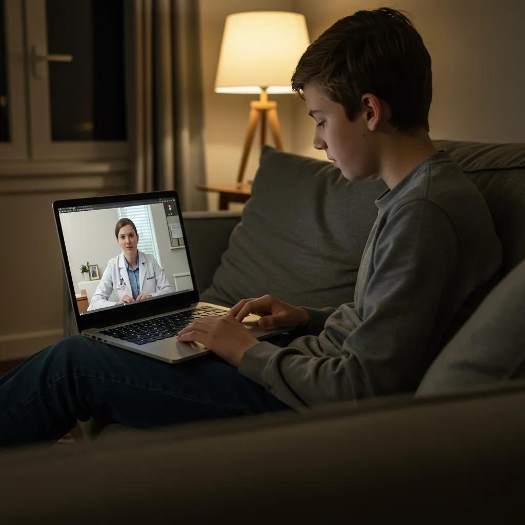 Teenager engaged in a virtual therapy session for anxiety treatment