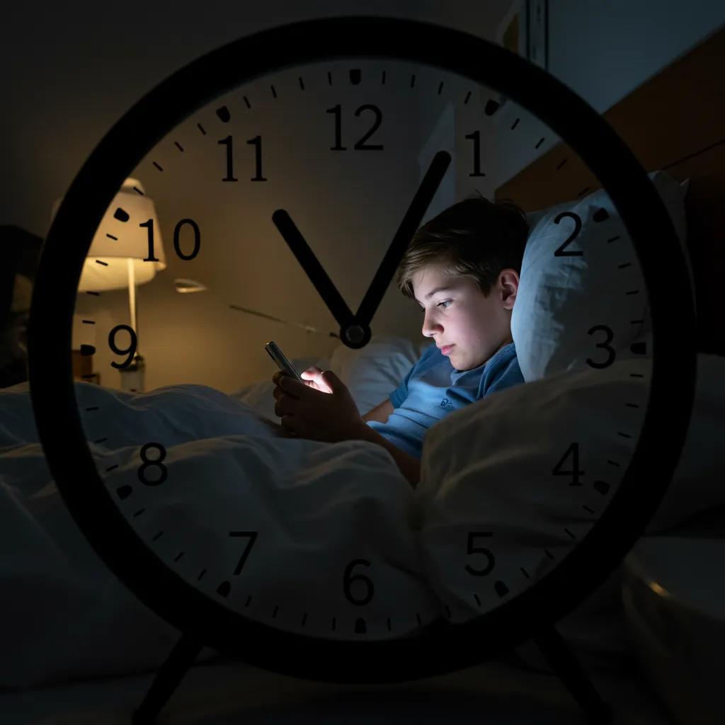 Teenager in bed using a smartphone late at night, illustrating the impact of technology on ADHD sleep patterns