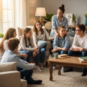 Supportive conversation among diverse teenagers about puberty depression