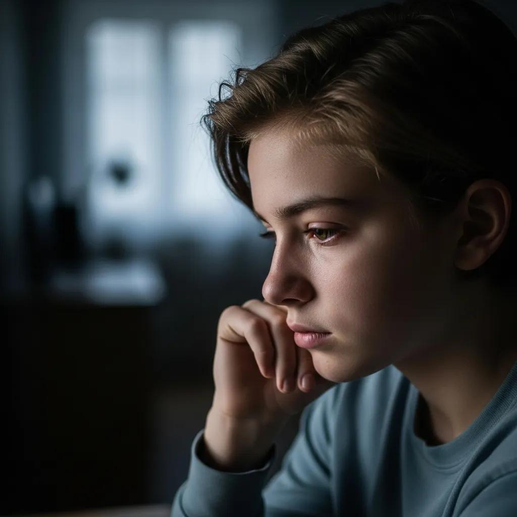 Teenager sitting alone, reflecting on feelings of sadness and isolation