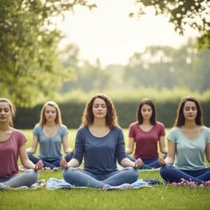 Adolescents practicing mindfulness outdoors, promoting teen well-being