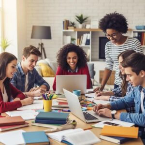 Diverse teenagers studying together, representing ADHD awareness and neurodiversity