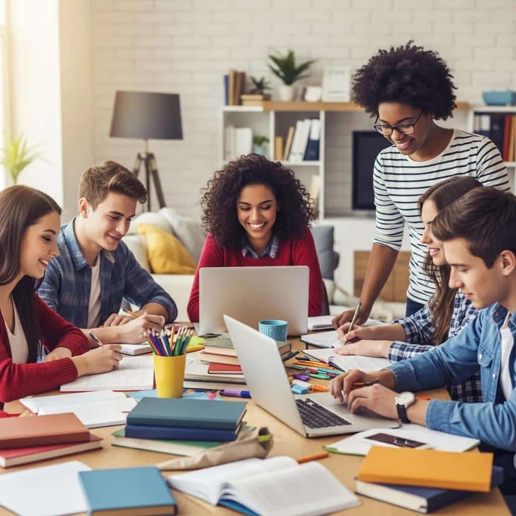 Diverse teenagers studying together, representing ADHD awareness and neurodiversity