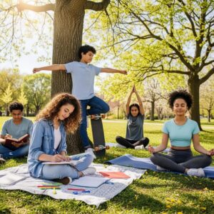 Teenagers engaging in positive activities for habit formation and mental wellness